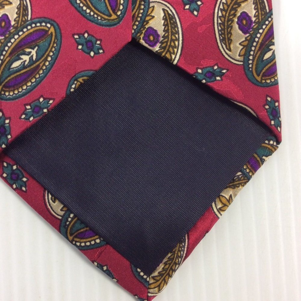 Stonehenge Mens Tie 4 in W x L 56 Silk Burgundy Silver Green Purple Geometric - Picture 6 of 10